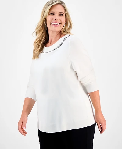 Jm Collection Plus Embellished Boatneck Sweater, Macy's Exclusive