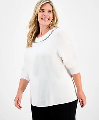 Jm Collection Plus Embellished Boatneck Sweater, Macy's Exclusive