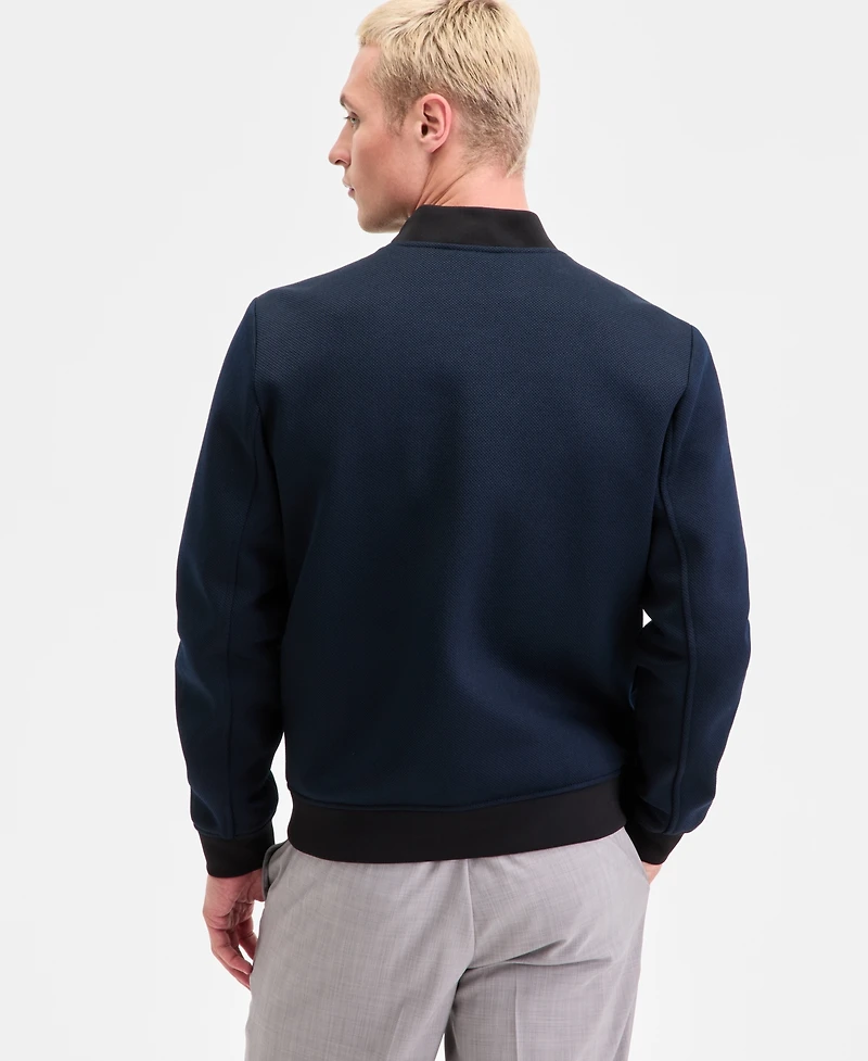 Karl Lagerfeld Men's Textured Varsity Zip Bomber Jacket