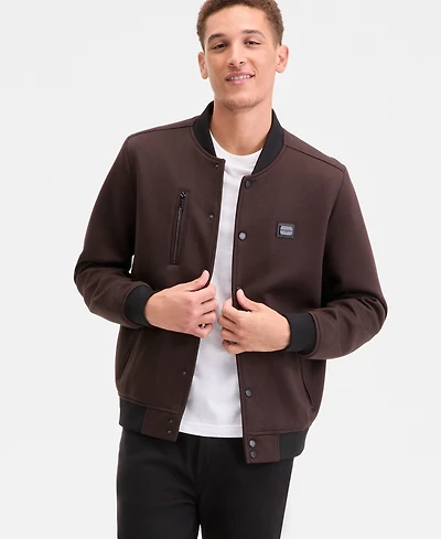 Karl Lagerfeld Men's Textured Varsity Zip Bomber Jacket