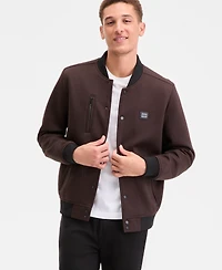 Karl Lagerfeld Men's Textured Varsity Zip Bomber Jacket