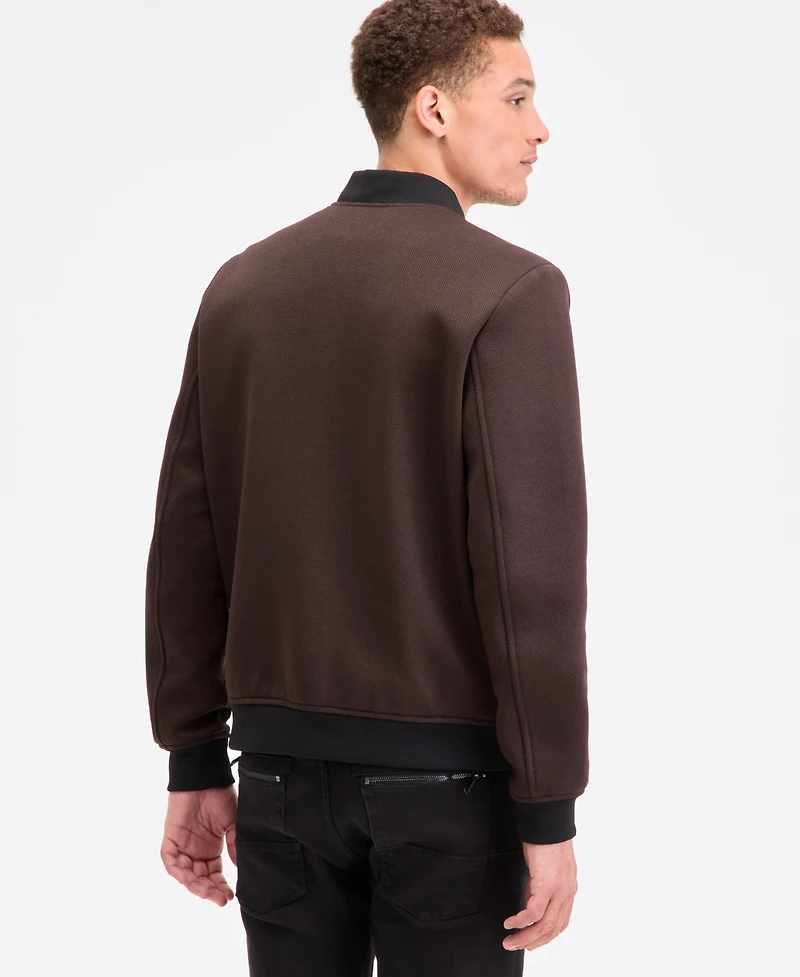 Karl Lagerfeld Men's Textured Varsity Zip Bomber Jacket
