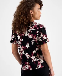Ak Anne Klein Petite Ruffled-Sleeve Floral-Print Blouse