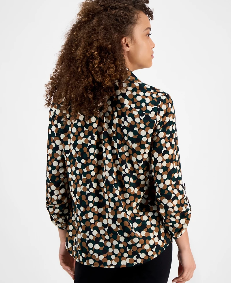 Ak Anne Klein Petite Dot-Print Blouse