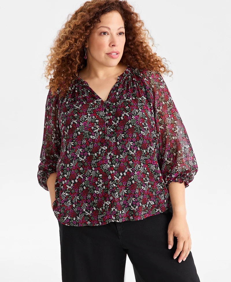 Style & Co Women's Printed Shine Long-Sleeve Blouse, Macy's Exclusive
