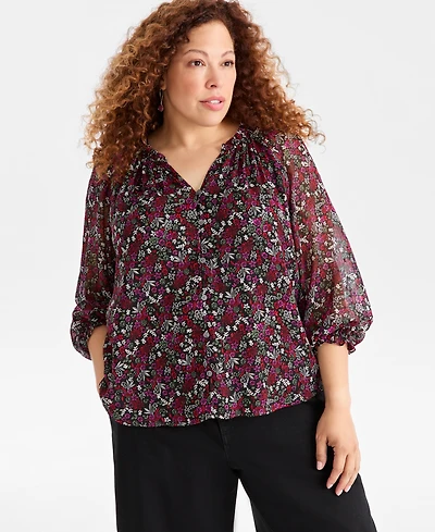 Style & Co Women's Printed Shine Long-Sleeve Blouse, Macy's Exclusive