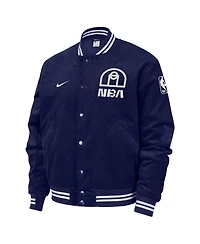 Nike Men's Blue Nba All World Hoops Team 31 Trend Corduroy Full-Snap Bomber Jacket
