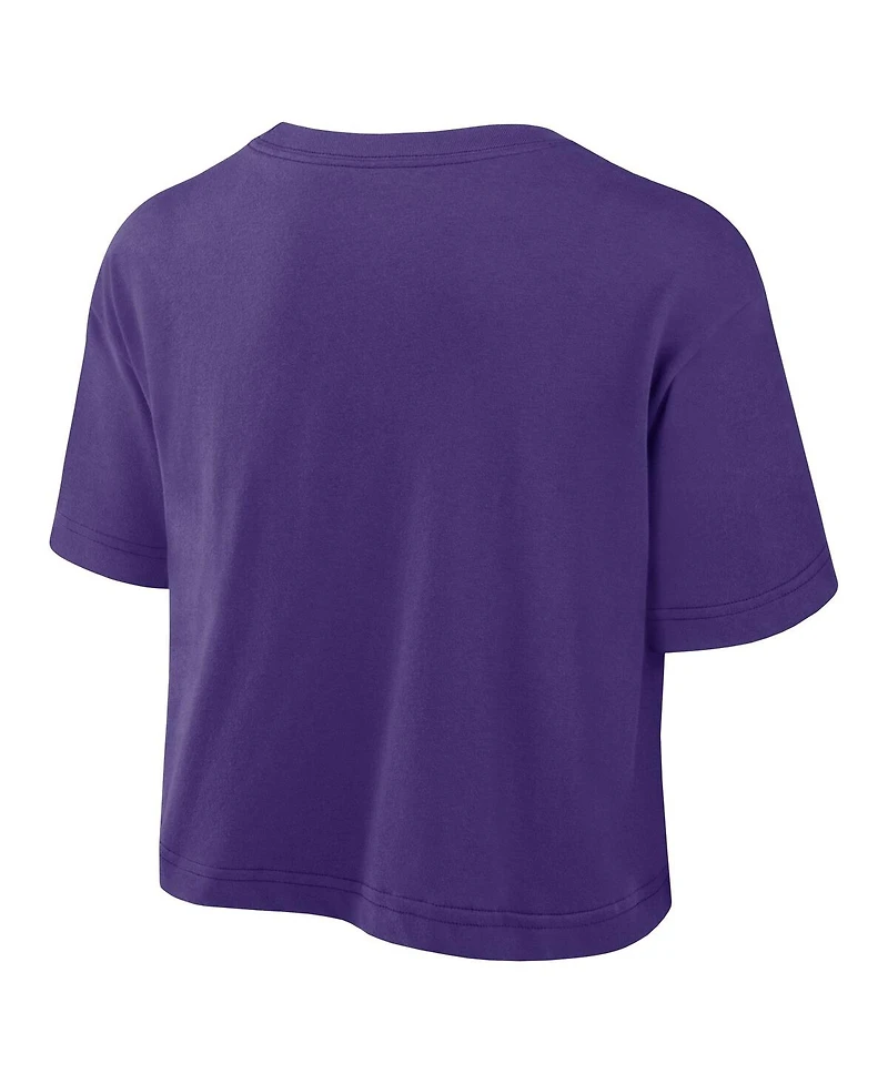 Nike Women's Purple Lsu Tigers Power Pursuit Athletic Prep Arch Performance Cropped T-Shirt