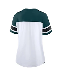 Fanatics Women's White/Midnight Green Philadelphia Eagles Athena Rhinestone Lace-Up V-Neck T-Shirt
