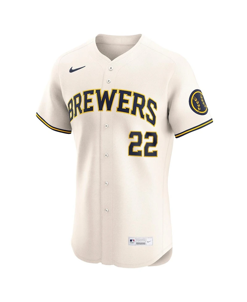 Nike Men's Christian Yelich Cream Milwaukee Brewers Home Elite Player Jersey