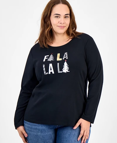 Holiday Lane Plus Size Fa La La La Long-Sleeve T-Shirt, Macy's Exclusive
