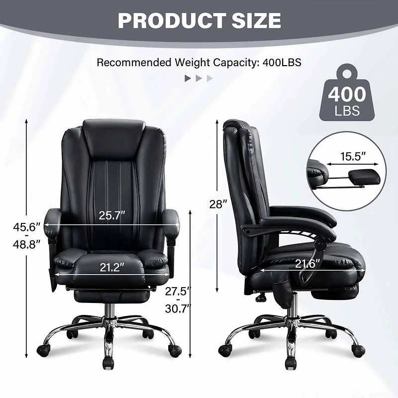 Massage Office Chair with Heat and 6 Vibration Points,Executive Office Chair with Foot Rest and Padded Armrests