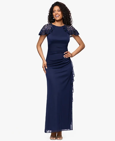 Betsy & Adam Women's Draped Lace-Sleeve Gown
