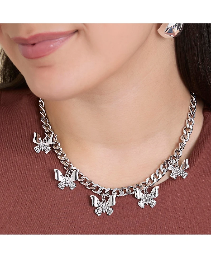 Jessica Simpson Silver-Tone Butterfly Charm Curb Chain Necklace