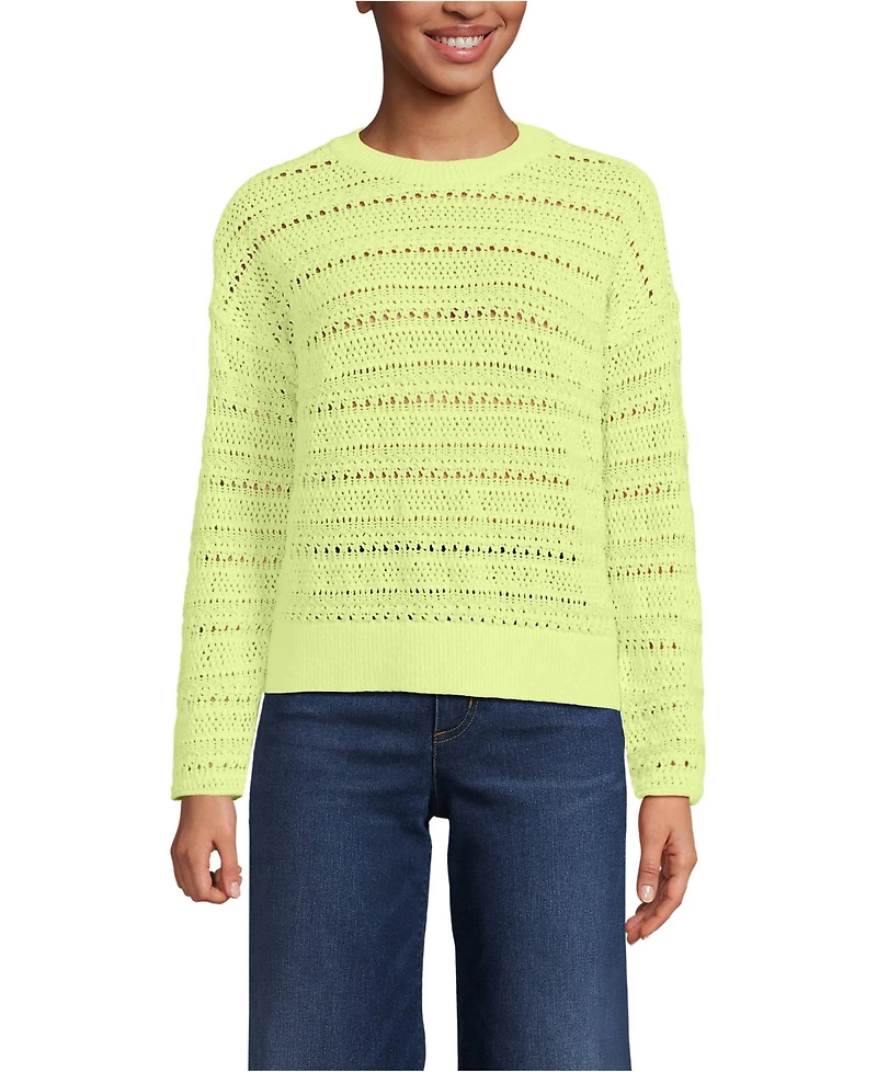 Lands' End Women's Cotton Blend Pointelle Crew Neck Sweater
