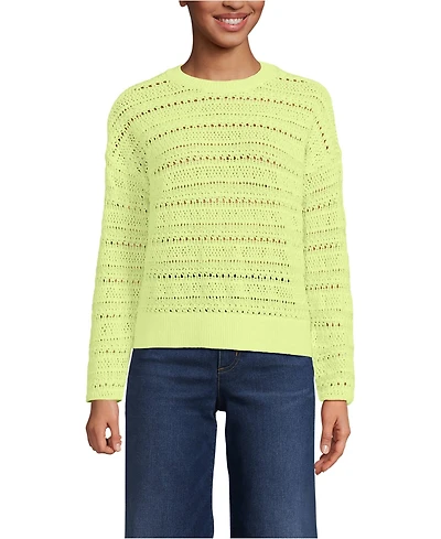 Lands' End Women's Cotton Blend Pointelle Crew Neck Sweater