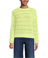 Lands' End Women's Cotton Blend Pointelle Crew Neck Sweater