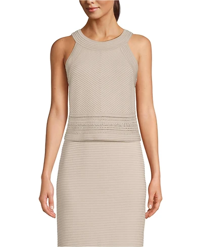 Lands' End Women's Gassed Cotton Pointelle Halter Top Sweater Set