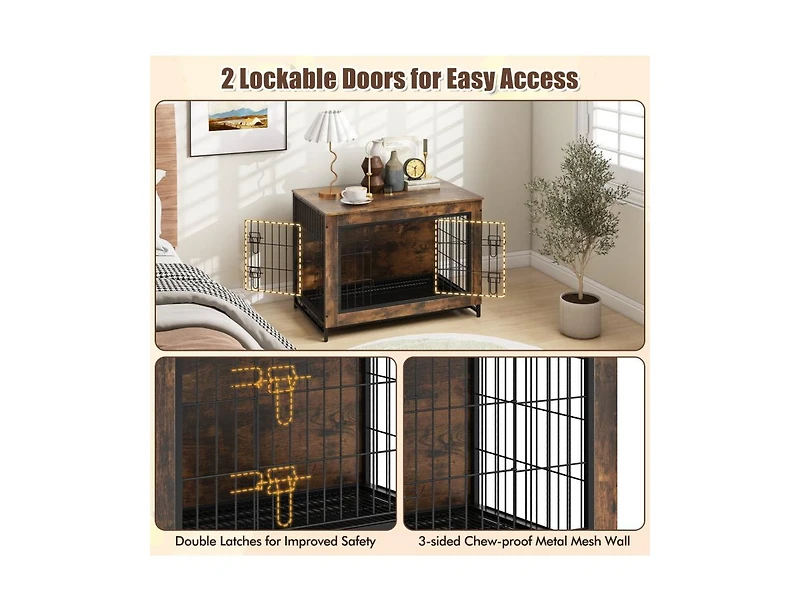 Dog Crate Furniture with Double Lockable Doors and Removable Pull-out Tray