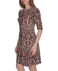 Tommy Hilfiger Women's Jersey Printed Ruched-Sleeve Shift Dress