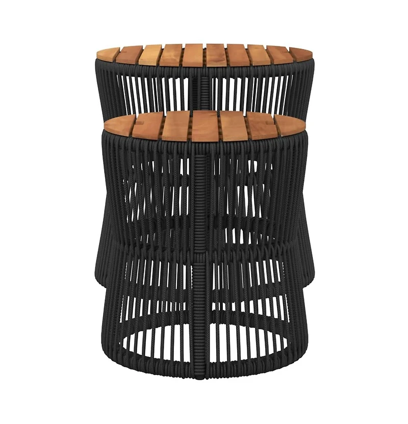 vidaXL Patio Side Tables 2 pcs with Wooden Top Black Poly Rattan