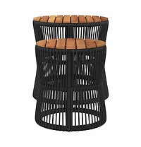vidaXL Patio Side Tables 2 pcs with Wooden Top Black Poly Rattan