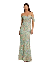 Mac Duggal Women's Off The Shoulder Bustier Emboridered Net Gown
