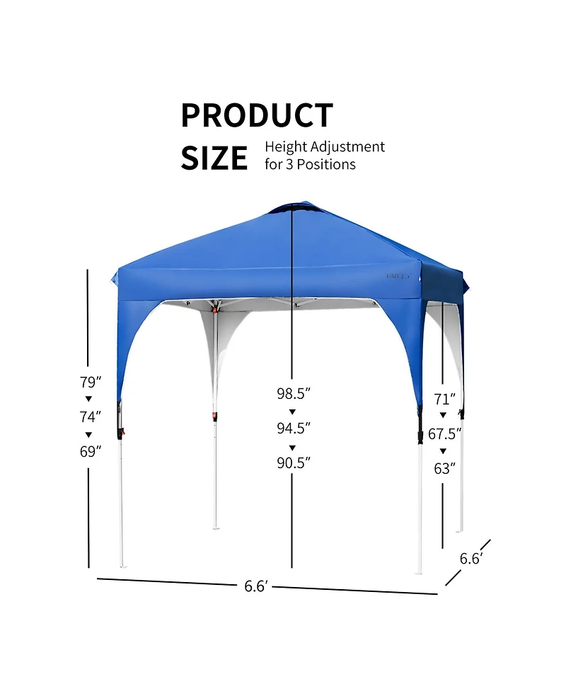 Gymax 6.6x6.6 Ft Pop up Canopy Tent Shelter Height Adjustable w/ Roller Bag