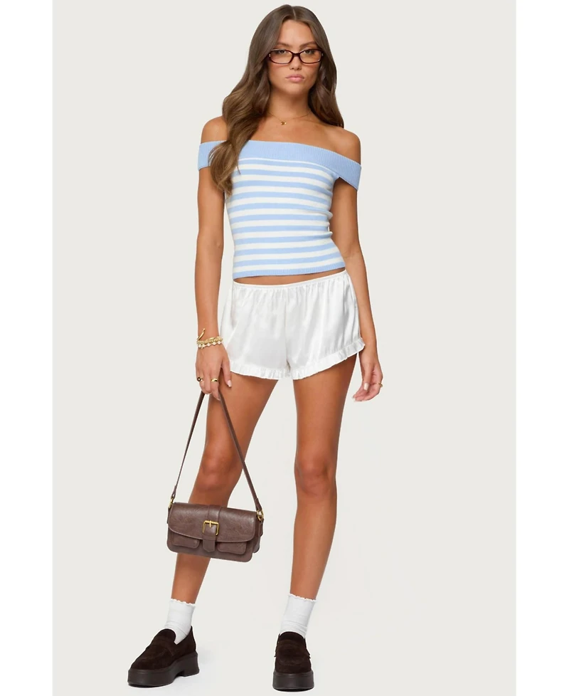 Edikted Women's Deni Off Shoulder Striped Knit Top