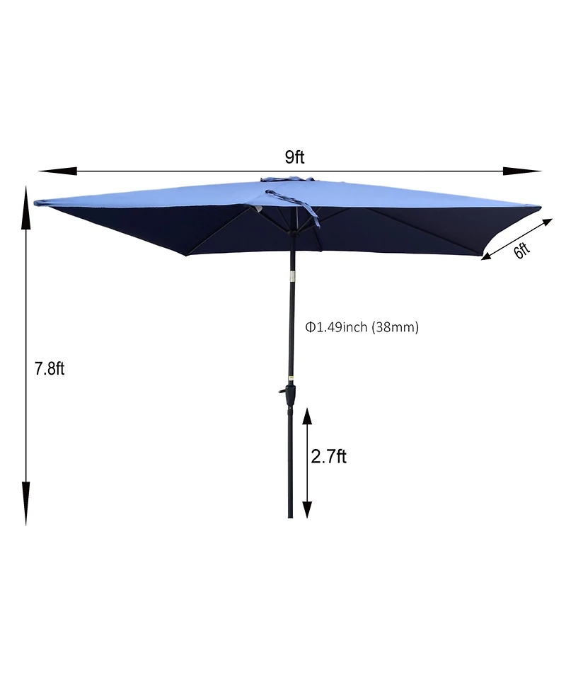 Flynama 6 x 9ft Patio Umbrella Outdoor Waterproof Umbrella with Crank and Push Button Tilt without flap