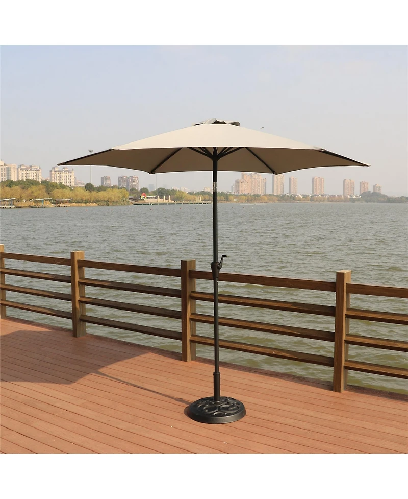 Flynama 8.8 feet Outdoor Aluminum Patio Umbrella,Market Umbrella with 33 pounds Round Resin Umbrella Base, Push Button Tilt and Crank lift