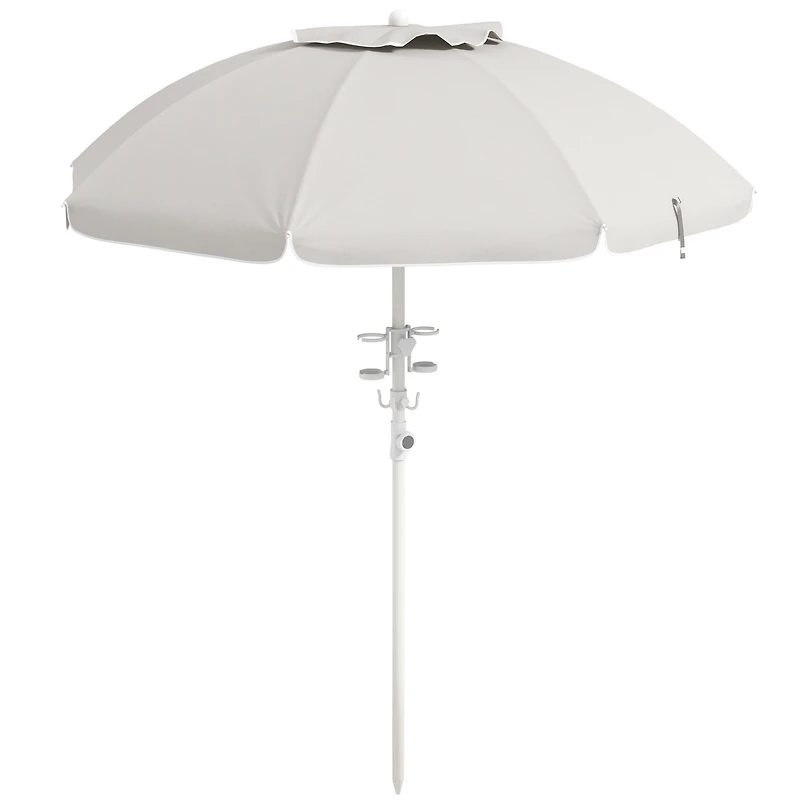 Flynama 5.7' Portable Beach Umbrella with Tilt, Adjustable Height, 2 Cup Holders & Hooks, Uv 40+ Ruffled Outdoor Umbrella with Vented Canopy