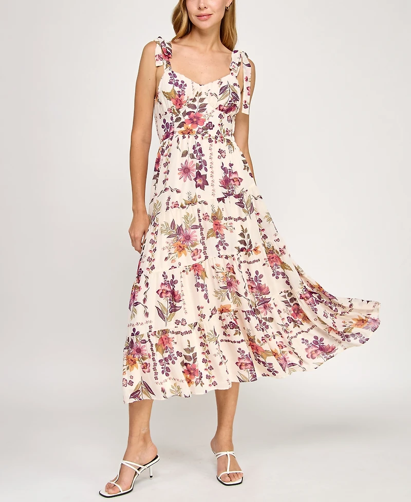 Trixxi Juniors' Pebble Chiffon Printed Sleeveless Midi Dress