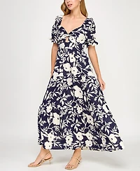 Trixxi Juniors' Woven Printed Fit & Flare Dress