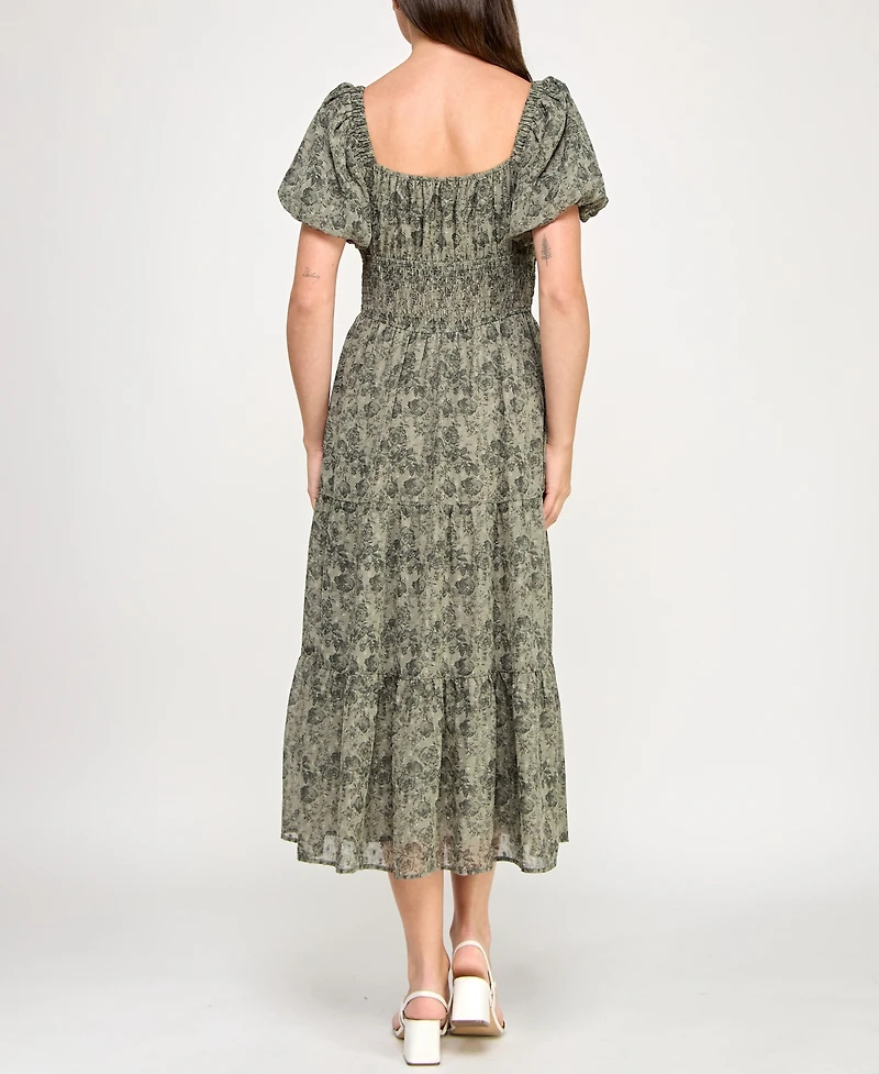 Trixxi Juniors' Chiffon Printed Fit & Flare Midi Dress