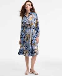 Jones New York Women's Collared Paisley Tie-Waist Shirtdress
