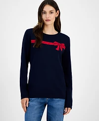 Nautica Jeans Women's Cotton Jacquard-Bow Sweater