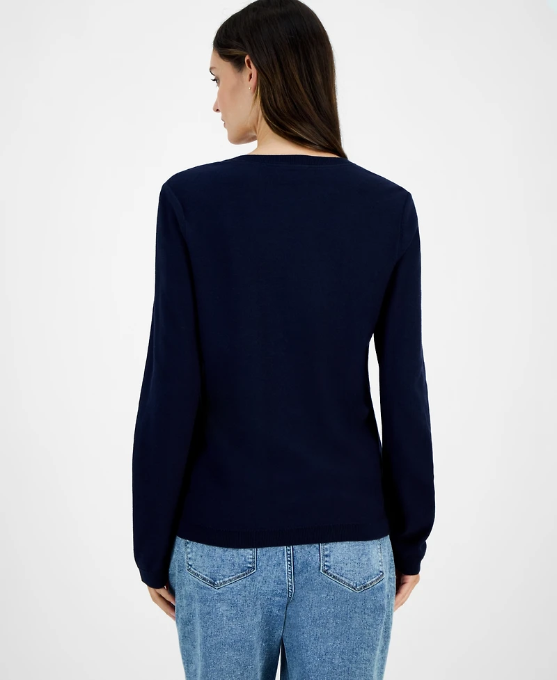 Nautica Jeans Women's Cotton V-Neck Textured Sweater