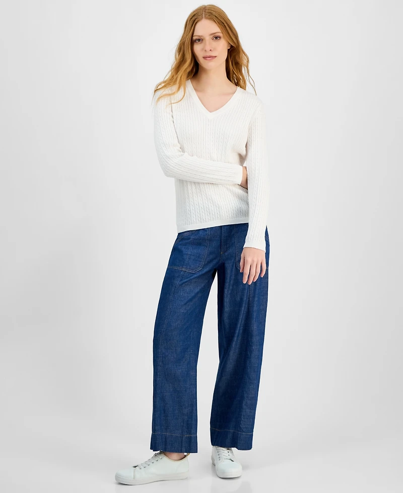 Nautica Jeans Women's V-neck Cable Knit Sweater, Online Only