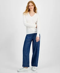 Nautica Jeans Women's V-neck Cable Knit Sweater, Online Only