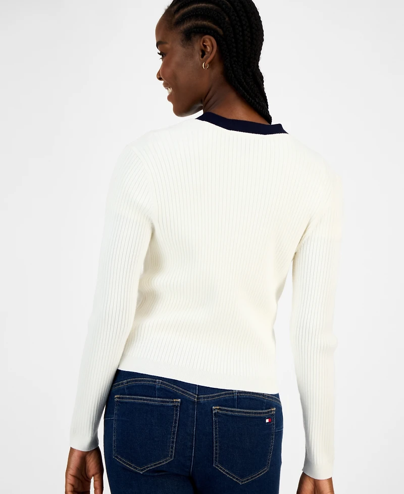 Tommy Hilfiger Women's Contrast Trim V-Neck Button-Front Cardigan