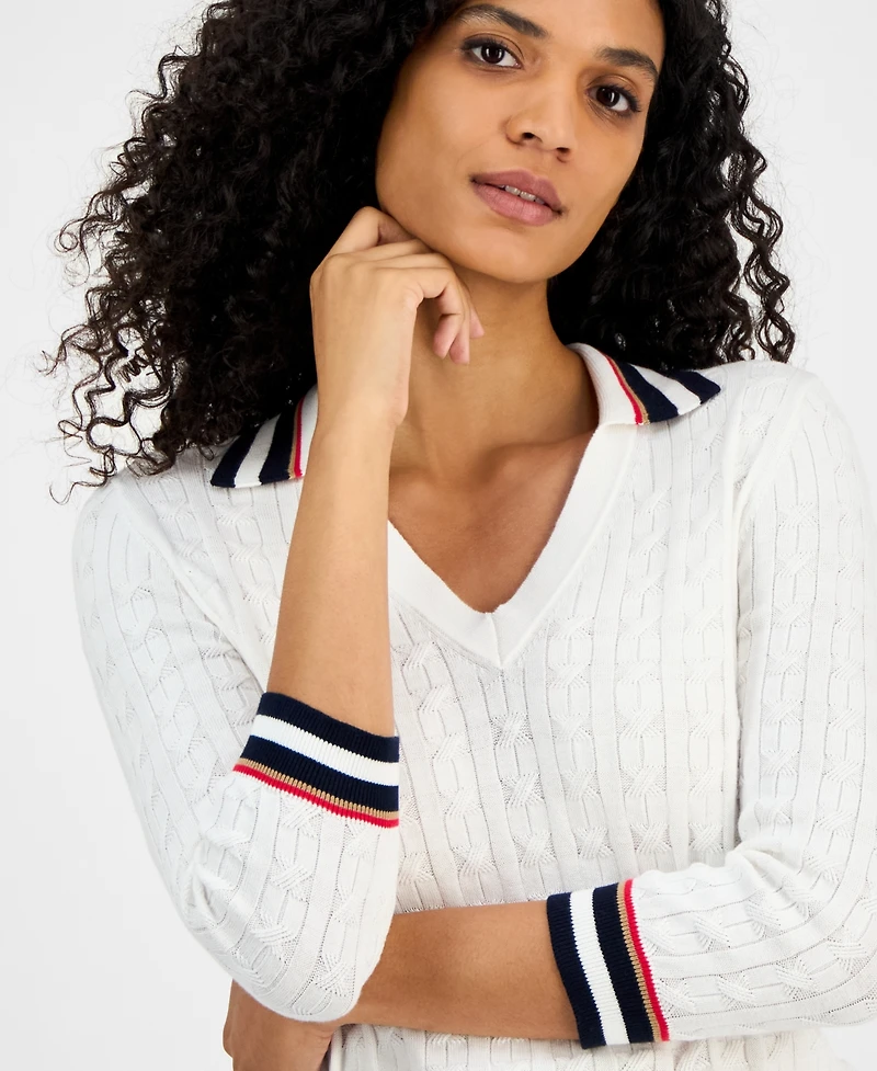 Tommy Hilfiger Women's Spread-Collar Cotton Sweater