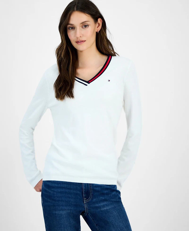 Tommy Hilfiger Women's Cotton V-Neck Sweater