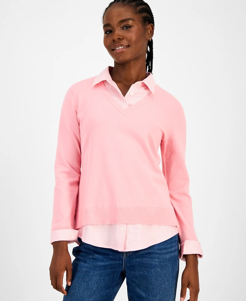 Tommy Hilfiger Women's Twofer V-Neck Long-Sleeve Sweater