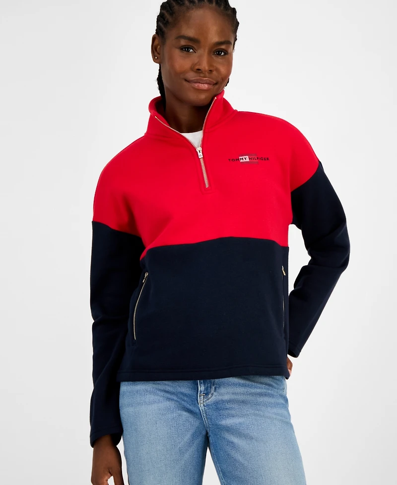Tommy Hilfiger Women's Colorblock Quarter Zip Sweatshirt