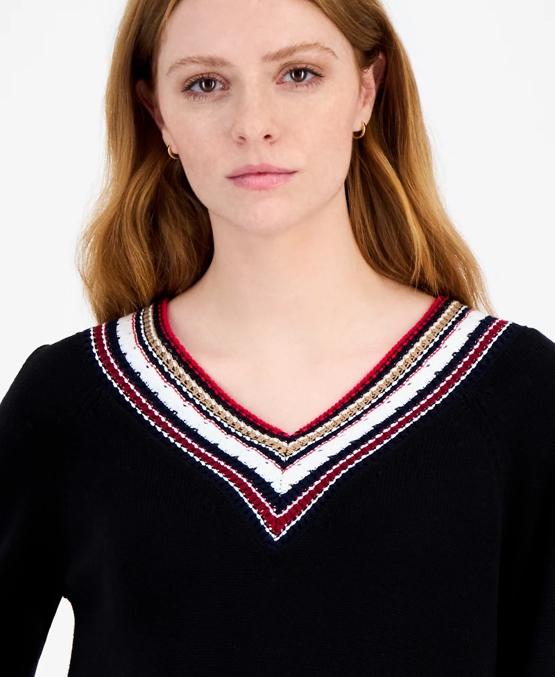 Tommy Hilfiger Women's Textured V Neck Sweater