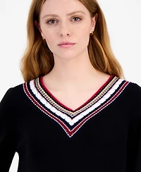 Tommy Hilfiger Women's Textured V Neck Sweater