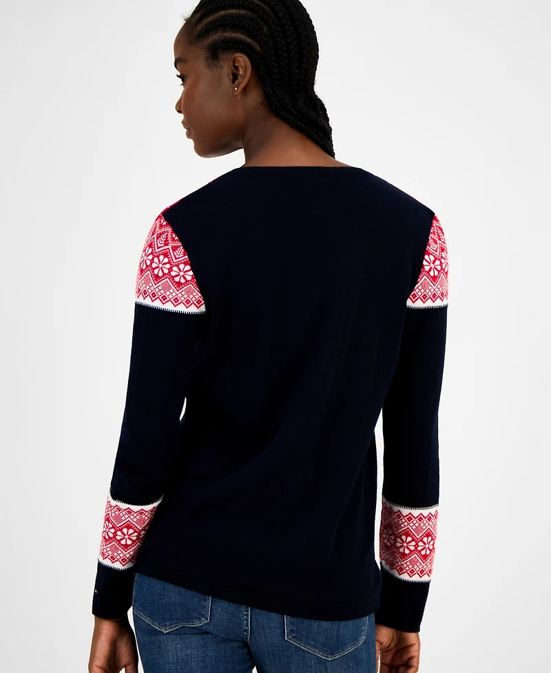 Tommy Hilfiger Women's Cotton Fair Isle V-Neck Sweater