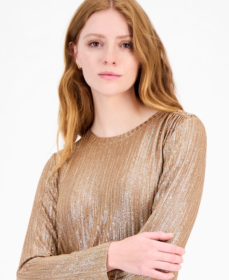 Tommy Hilfiger Women's Shine Ribbed Knit Long-Sleeve Top
