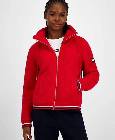 Tommy Hilfiger Women's Faux-Sherpa Contrast-Rib Bomber Jacket